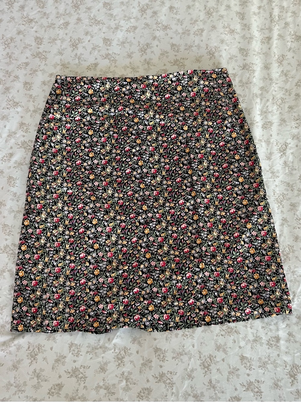 Clio Black A-Line Skirt with Pink & Yellow Floral Print